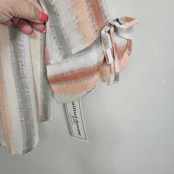 Alfred Dunner Blouse Button Up Shirt Size PM Green Orange Cream Striped NWT - Picture 6 of 11